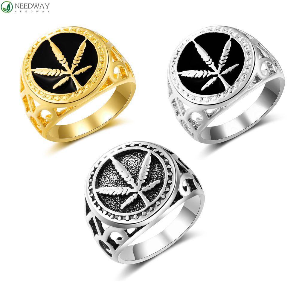 Cincin Bentuk Daun Maple Bahan Alloy Gaya Vintage Untuk Unisex