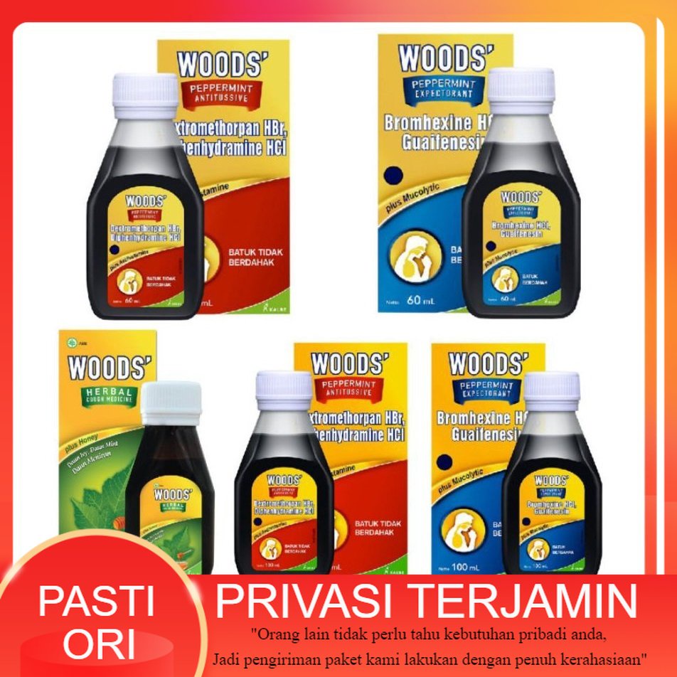 Woods Merah obat batuk kering Tidak Berdahak / Woods Biru Obat Batuk Berdahak / 60 dan 100 ml / wood