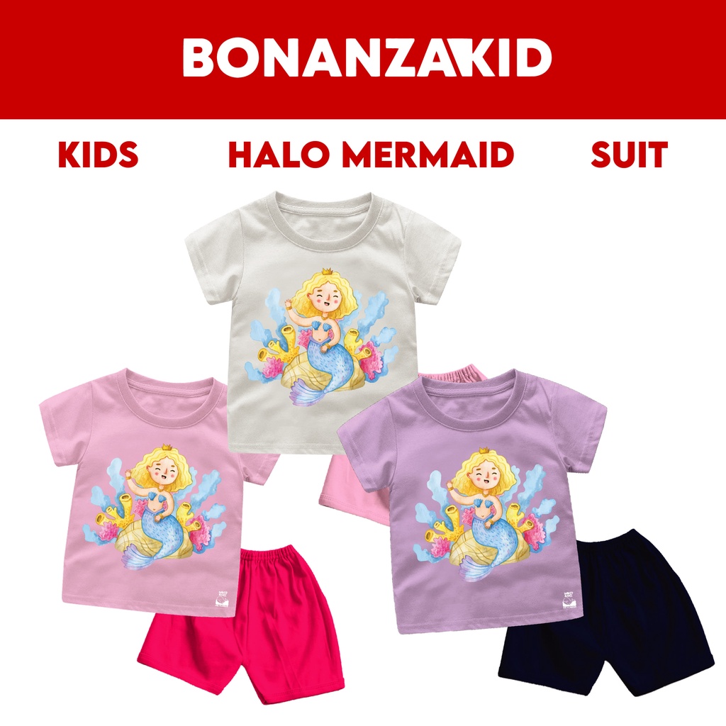 Baju Anak Perempuan Setelan Anak Perempuan Mermaid Hello Bahan Katun Combed 30s