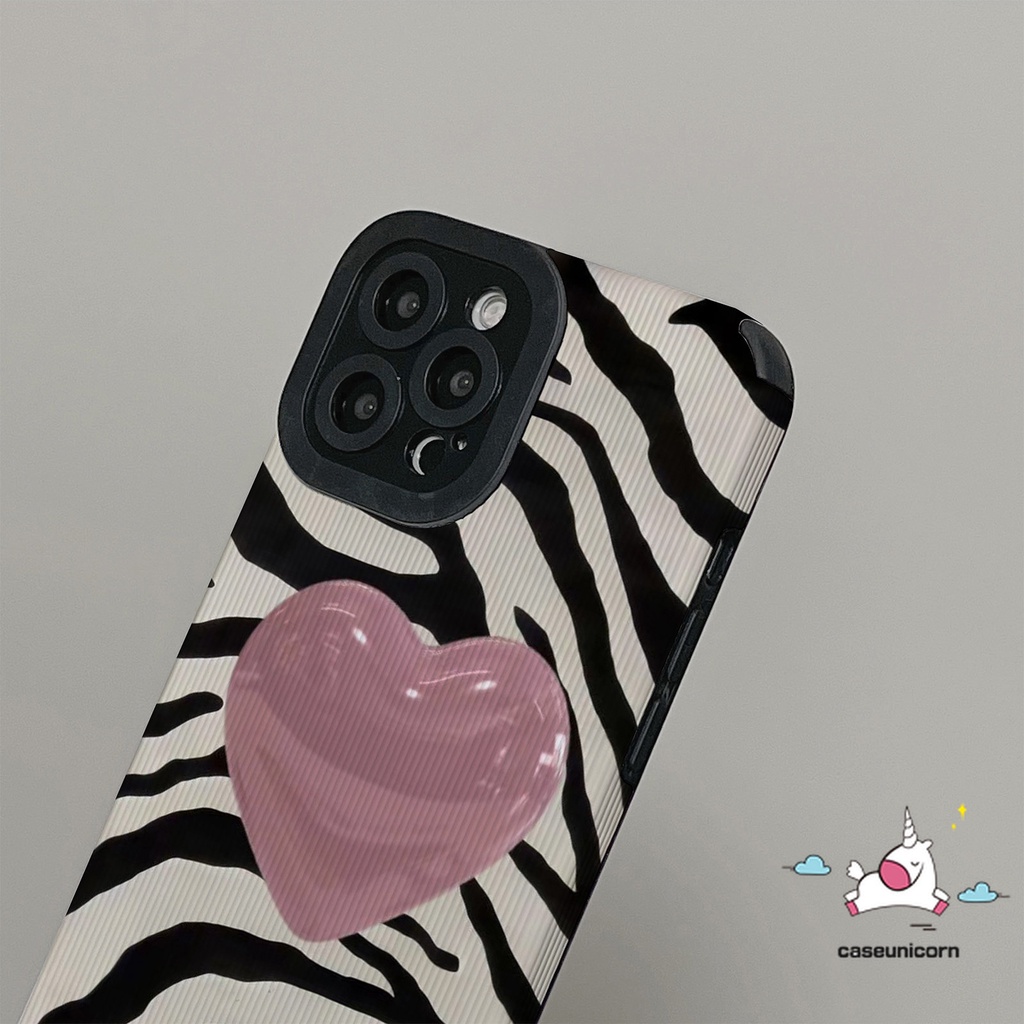 Art Zebra Stripe Love Heart Cute Little Monster Case Kompatibel Untuk iPhone XR 11 12 13 14 Pro MAX 7 8 Plus X XS MAX Kotak-Kotak Red Kisses Lips Tekstur Kulit Shockproof Cover