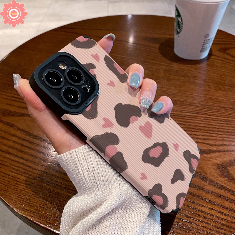 IPHONE Ins Leopard Cinta Hati Shockproof Case Kompatibel Untuk Iphone11 13 12 14 Pro MAX XR 7Plus 78 Plus X XS MAX Trendi Merek Zebra Artistik Tekstur Kulit Cover