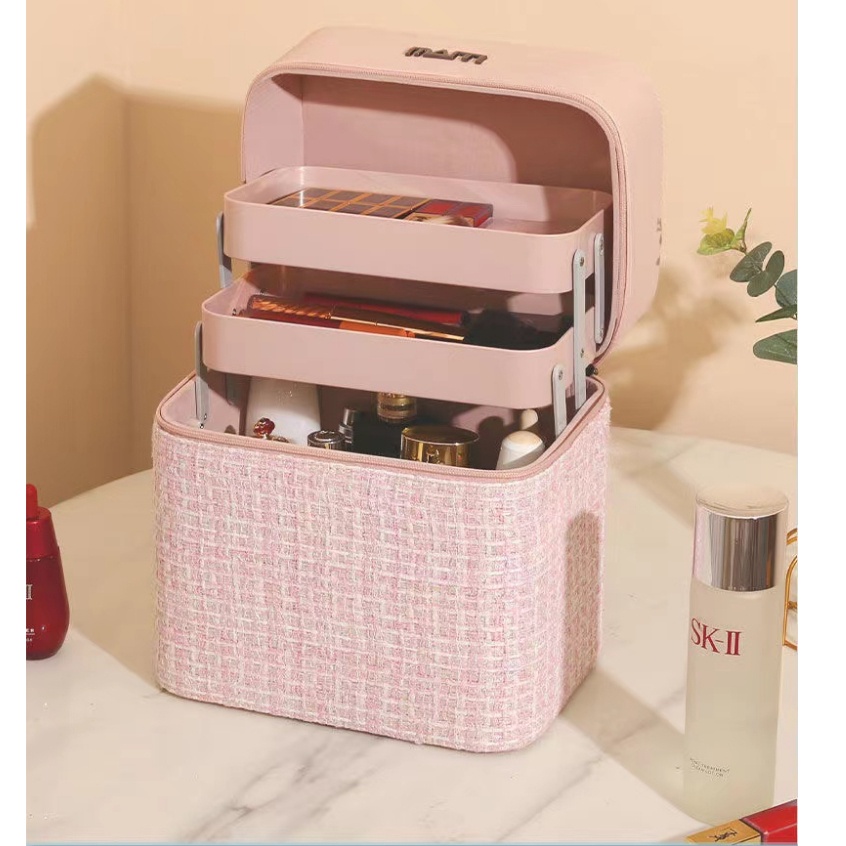 LFS-B2284 Kotak kosmetik / Tempat Make Up / Beauty Case/2 Tingkat Mewah COD