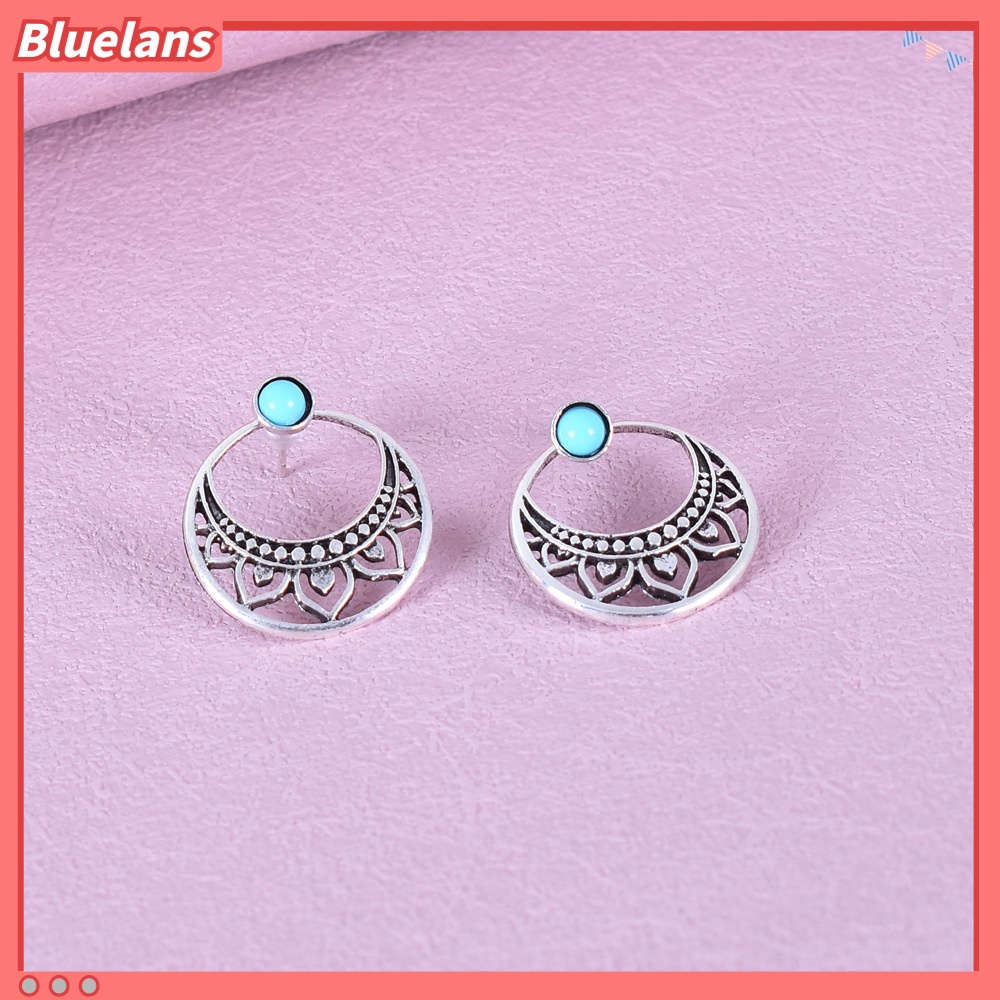 [BLS] Bohemian turquoise earrings Anting Perempuan Eropa Dan Amerika retro Perak Disepuh Anting-Anting earrings