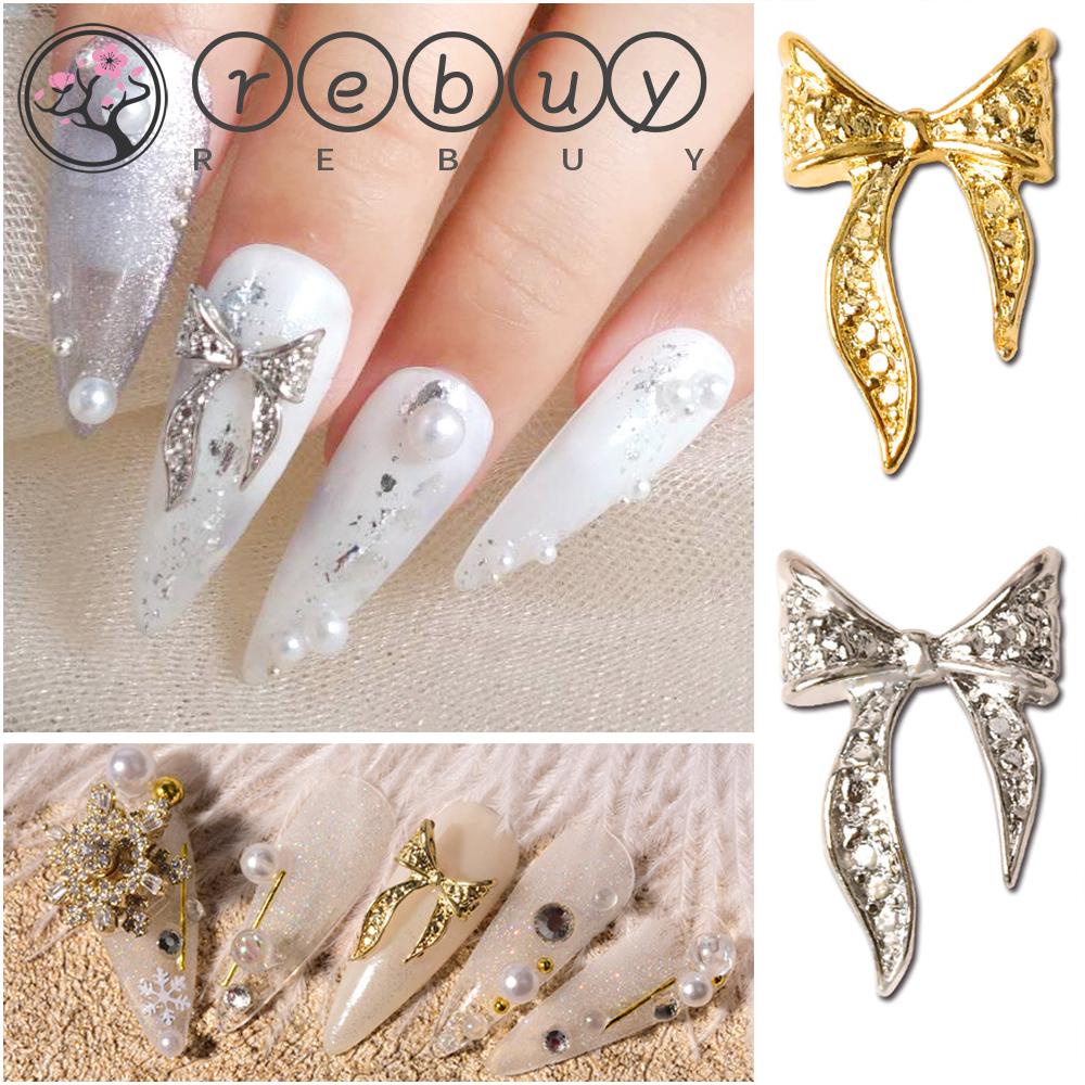 Rebuy Nail Art Dekorasi Emas Perak 3D DIY Ikatan Simpul Hiasan Kuku