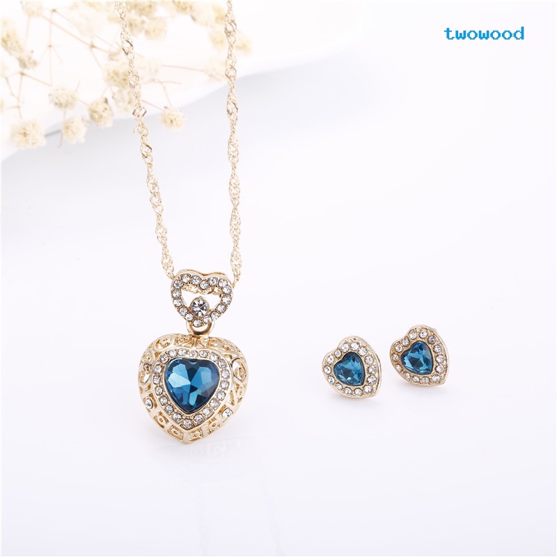 Twowood Kristal Kalung Anting Set Perhiasan Wanita Perhiasan Grosir Perhiasan Berlian