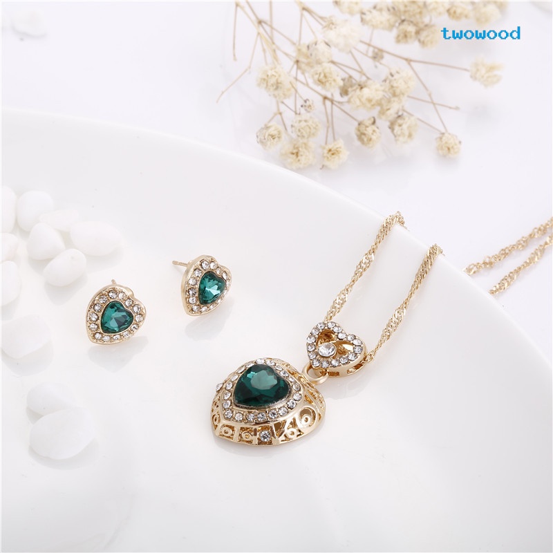 Twowood Kristal Kalung Anting Set Perhiasan Wanita Perhiasan Grosir Perhiasan Berlian