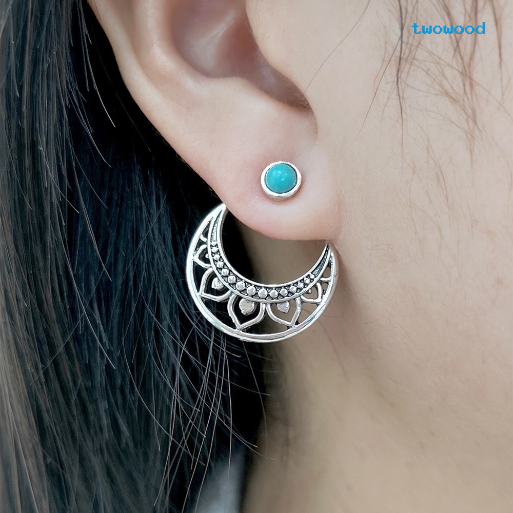 Twowood Bohemian turquoise earrings Anting Perempuan retro Eropa Dan Amerika Berlapis Perak Anting earrings