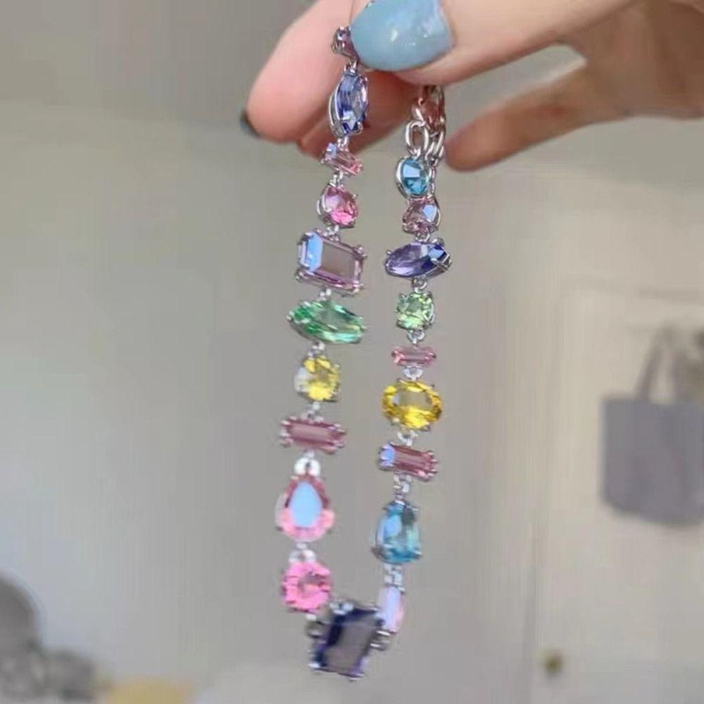 Mxbeauty Kalung Kristal Trendy Halus Warna Permen Berlian Imitasi Logam Wanita Gelang Untuk Hadiah Ulang Tahun