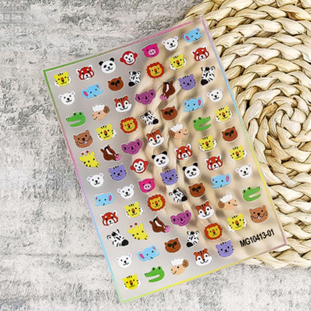 AUGUSTINA Agustin 3D Stiker Nail Art Tahan Air Decal Kucing Panda Kecil DIY Desain Nail Art