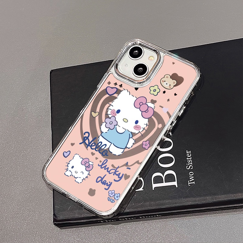 IPHONE Casing Ponsel Cermin Kucing Kitty Lucu Kompatibel Untuk Iphone11 12 13 14 12Pro 13Pro 14Pro Pro Max XR X XS Max Electroplating Tombol Perlindungan Mirror Cover