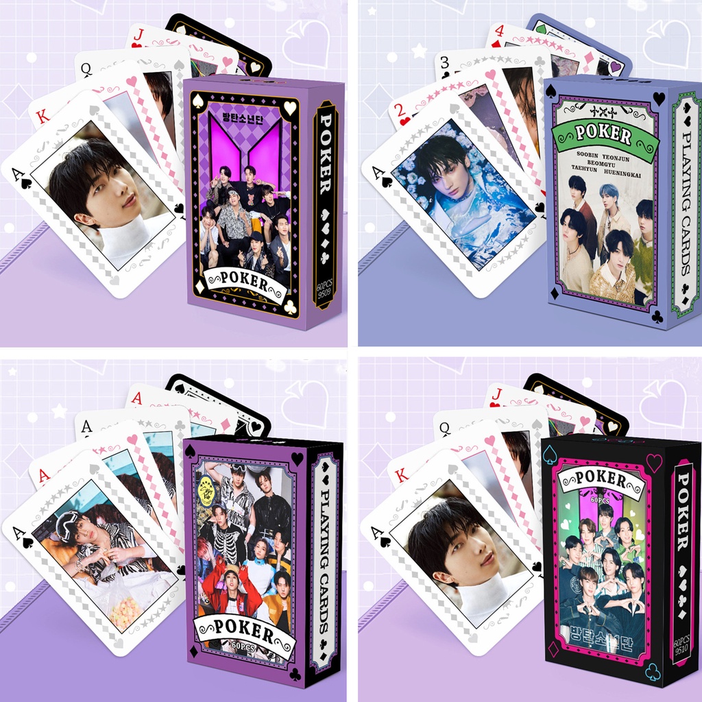 60pcs /box Hitam-PINK BT-S TWICE Poker Card STRAY KIDS TXT NJ Kpop Kartu Bermain