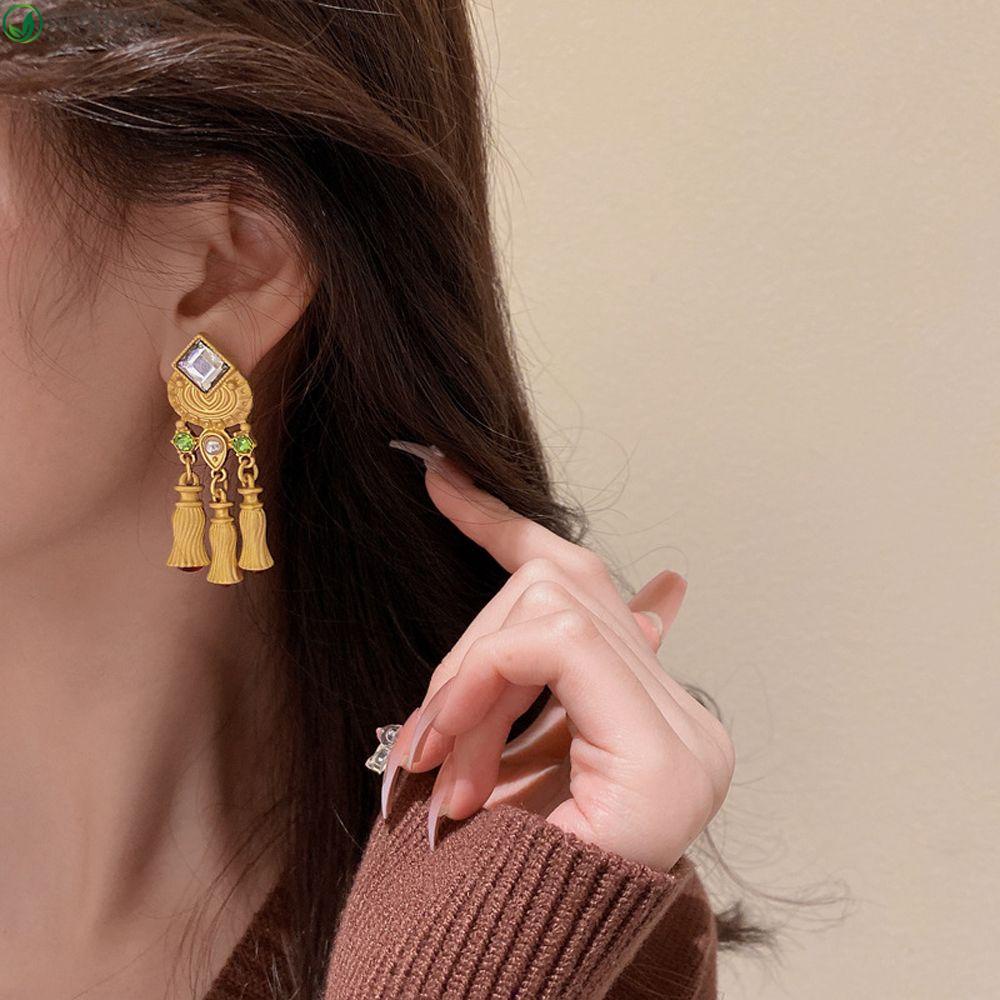 Needway Wanita Drop Earrings Temperamen Elegan Berlian Imitasi Perancis Baroque Kristal Menjuntai Earrings