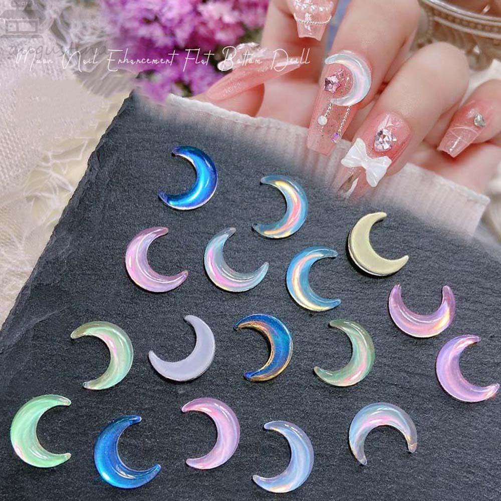 AUGUSTINA Augustina Moon Dekorasi Kuku Wanita Korea Pesona Kuku Manikur Aksesoris Kristal Moon Nail Jewelry