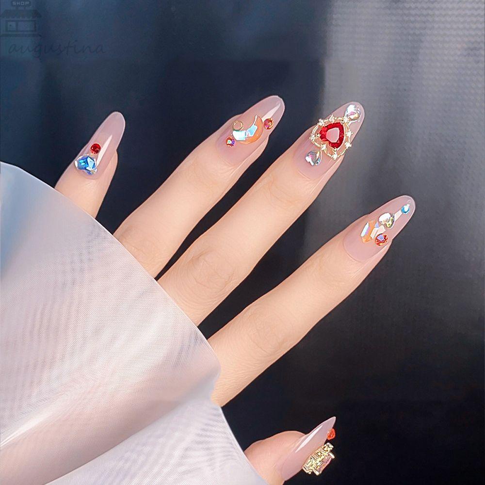AUGUSTINA Agustina Hati Nail Art Dekorasi Wanita Warna-Warni Fashion Zirkon 3D Perhiasan Kuku