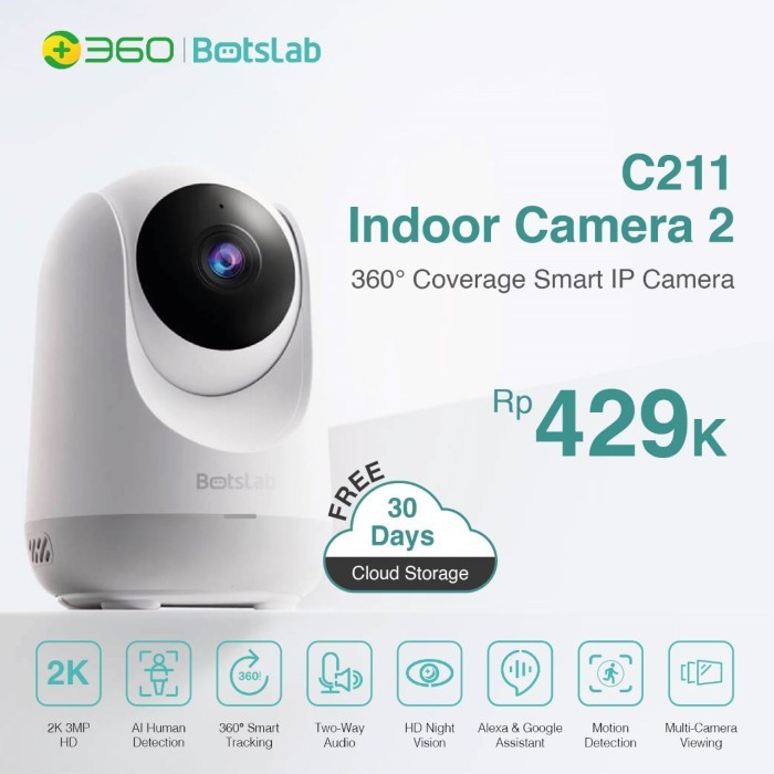 360 BOTSLAB C211 Dome 2k 3mp Wifi Indoor Smart IP Camera CCTV Ressmi