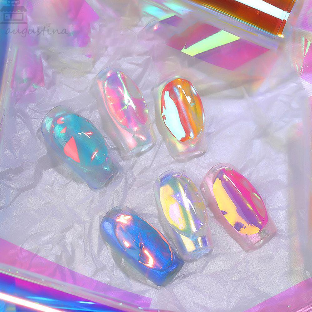AUGUSTINA Agustina Aurora Nail Foils Gadis Nail Art Stiker Pecah Kaca Kertas Hologram Cellophane Paper