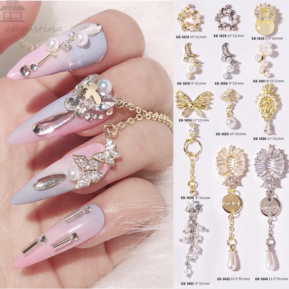 AUGUSTINA Agustina Kuku Rhinestones Bulan DIY Charms Kupu-Kupu Manicure Berlian Liontin Rantai