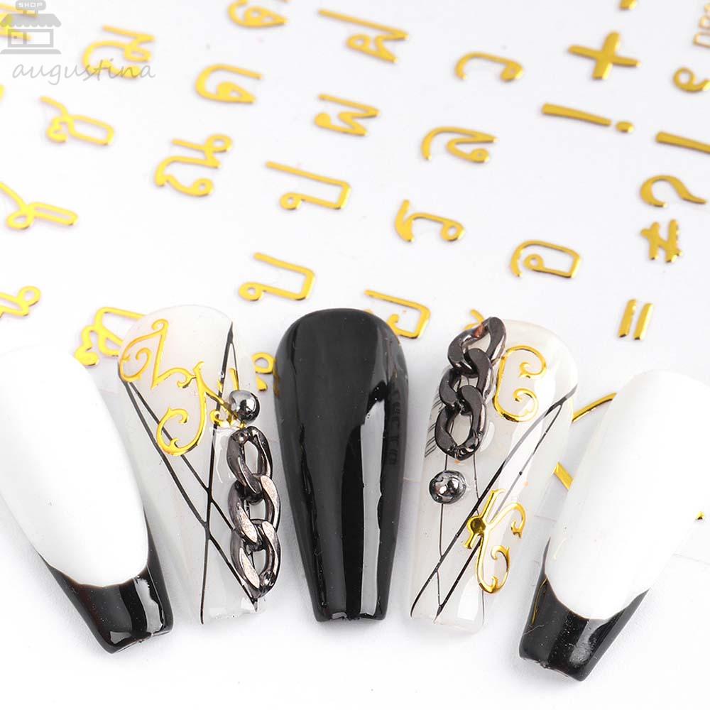 AUGUSTINA Agustina Nail Art Stiker Konstelasi 3D Bronzing DIY Slider Huruf Inggris Nail decal