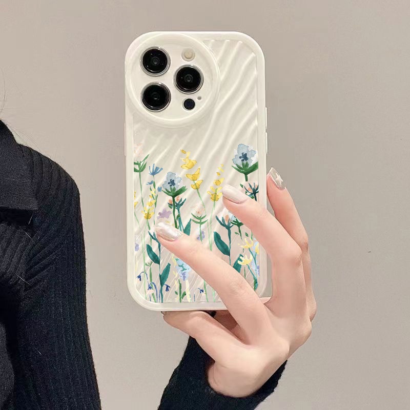 IPHONE Lukisan Cat Air Bunga Riak Air Casing Ponsel Kompatibel Untuk Iphone11 13 12 14 Pro Max14 Plus XR X XS MAX 7Plus 8Plus 7 8 SE 2020 2022 Sarung Tahan Guncangan