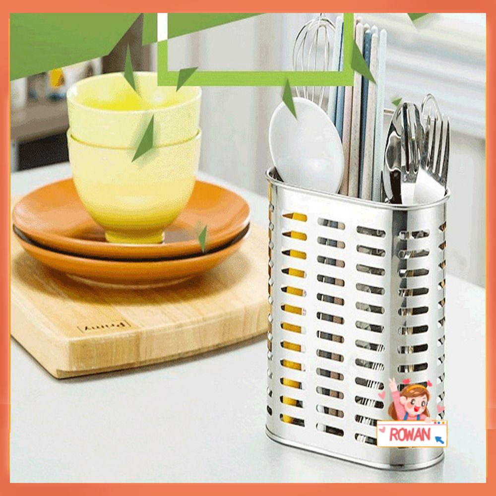 R-FLOWER Stainless Steel Chopstick Holder Punch Free Kotak Penyimpanan Alat Dapur Sendok Garpu Pengering Drainer Rak