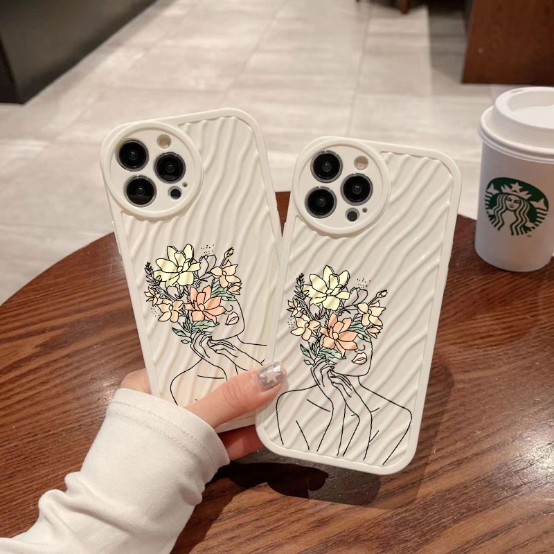 IPHONE Art Flower Girl Water Ripple Phone Case Kompatibel Untuk Iphone11 13 12 14 Pro Max14 Plus XR X XS MAX 7Plus 8Plus 7 8 SE 2020 2022 Sarung Tahan Guncangan