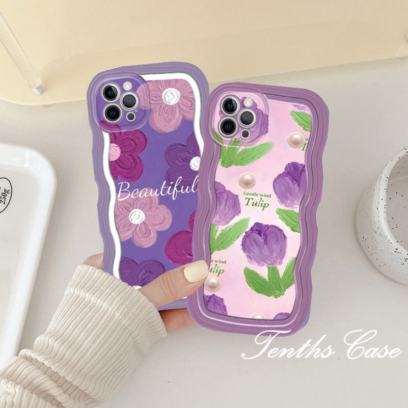 Untuk Samsung S23 S22 S21 S20 Plus S23 S22 S21 S20 Ultra S20 FE S21 FE Note 20Plus Note 20Ultra Wave Edge Purple Tulips Phone Case