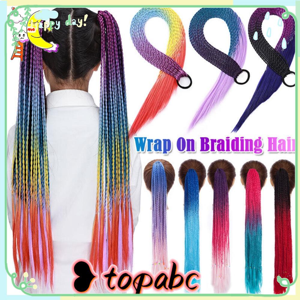 TOP Ponytail Kepang Untuk Anak Perempuan 60cm Warna Gradasi Head Wear Rainbow Hair Twist Kepang Rambut Sintetis