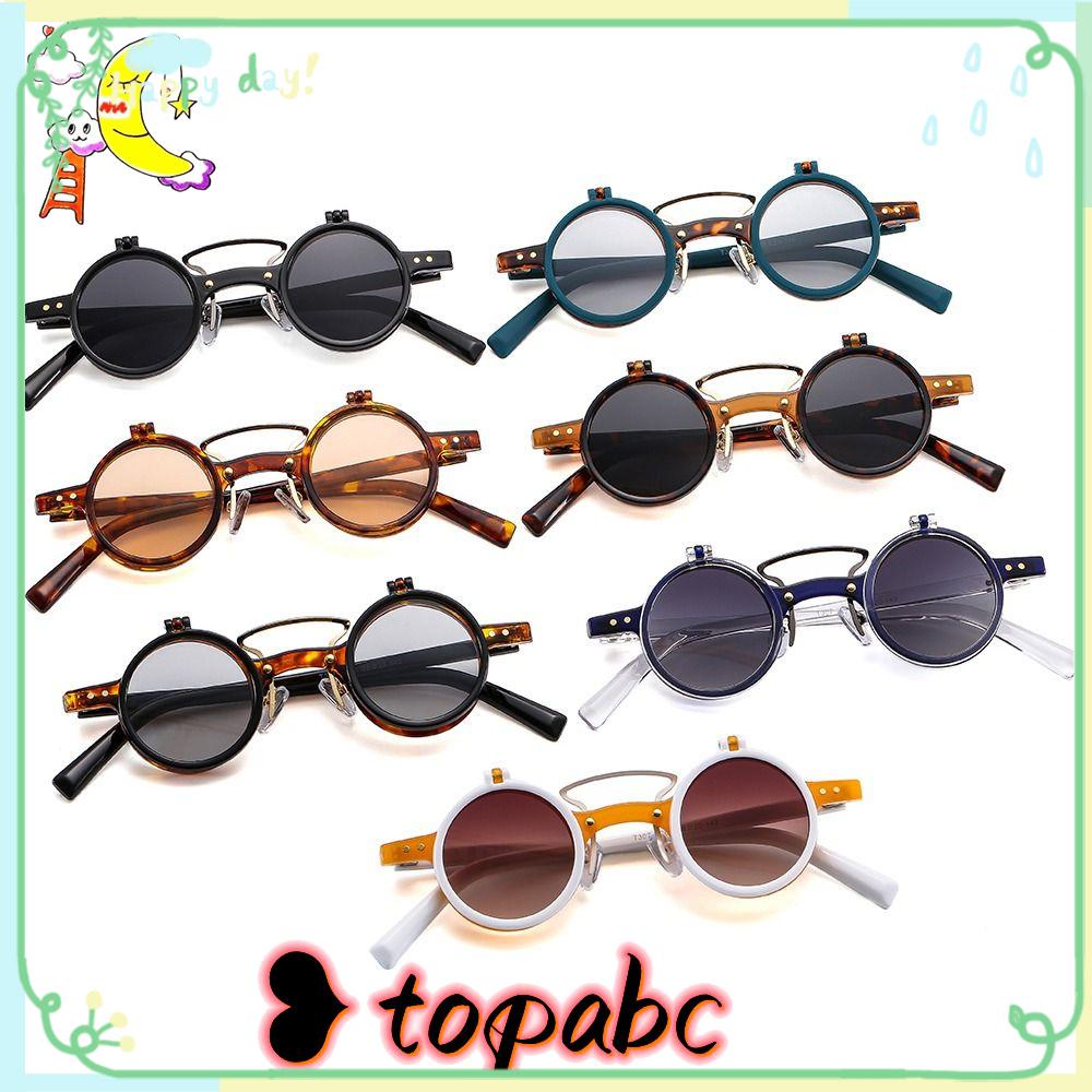 TOP Kacamata Steampunk Flip-Up UV400 Retro Paku Keling Vintage Punk Eyeglasses