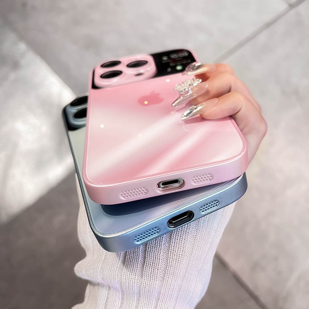 IPHONE Casing Ponsel Kaca Tempered Gradasi Untuk Iphone11 12 13 14 Pro Max14 Plus Case Silikon Cair Pelindung Kamera Shockproof Bumper Casing