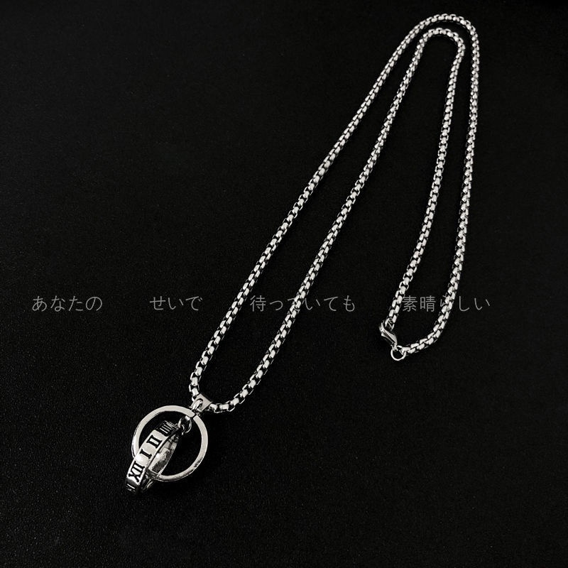 Retro Angka Romawi Cincin Titanium Steel Liontin Kalung Pria Wanita Gaya Baru ins Hip Hop Panjang Sweater Rantai