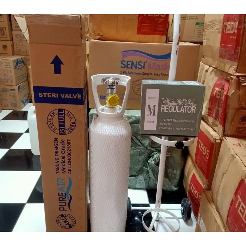 Tabung Oxygen Lengkap 1m3 Siap Pakai / Tabung Oksigen + Regulator + Troli