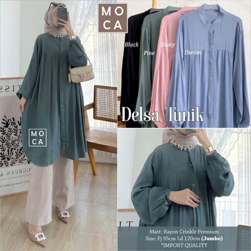 DELSA TUNIK Jumbo ORI MOCA | Ld120 Rayon Crinkle Premium