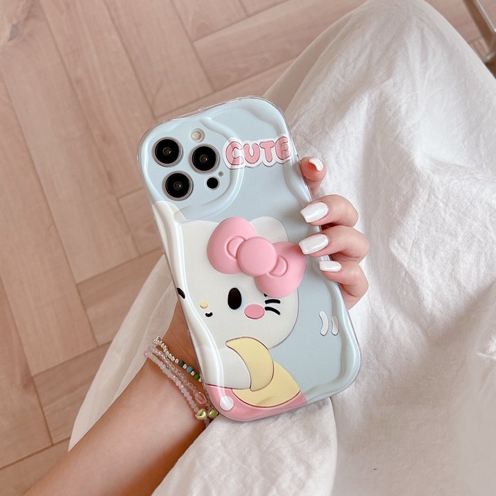 Cream Casing Pink Melody Kitty Bow Popsocket Soft Case HP iP iPhone 6 6S 7 8 14 + Plus SE 2020 2022 X XS XR 11 12 13 Pro Max Girl Woman