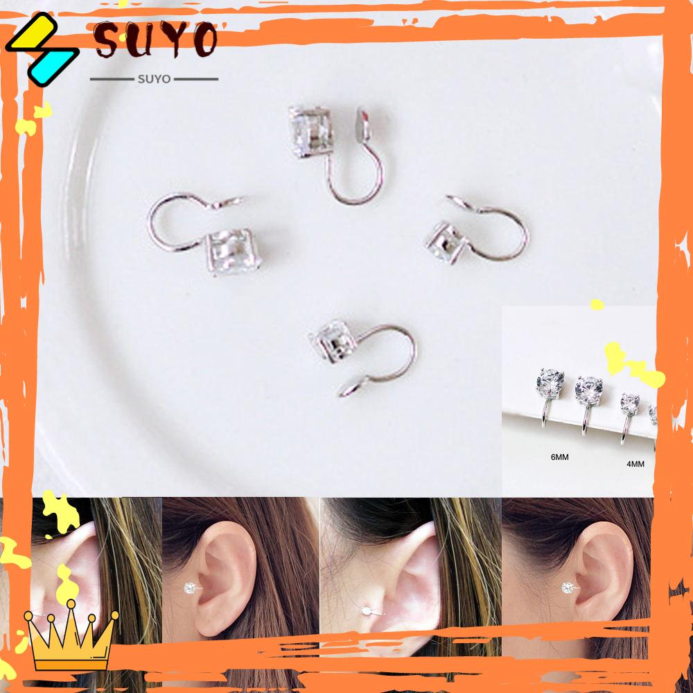 SUYO 1/2pcs Manset Telinga Zirkon 6mm 4mm Perhiasan Pesta Tanpa Tindik Non Piercing