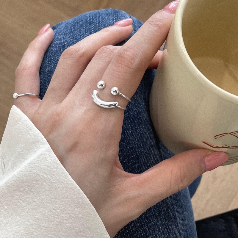 Ifyou Fashion Smile Cincin Untuk Wanita Perak Logam Rings Perhiasan Aksesoris