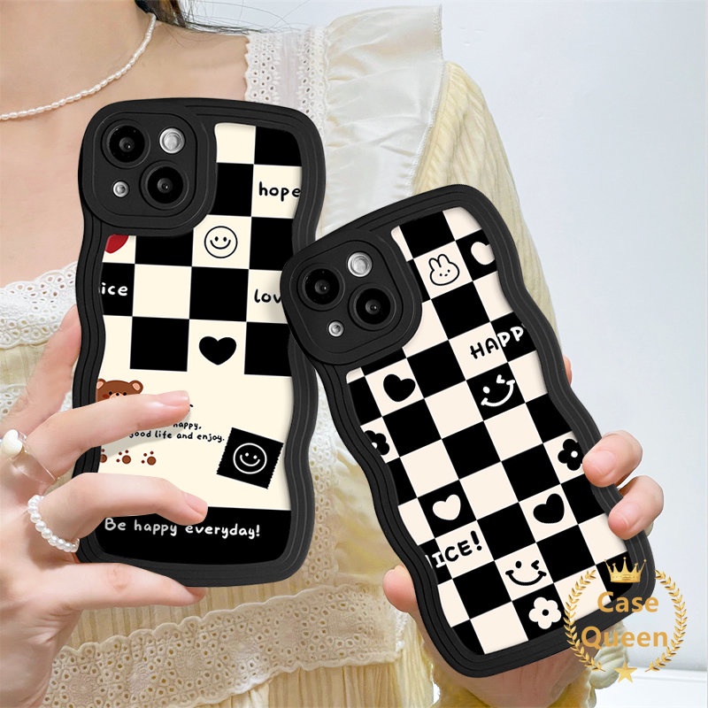 Fashion Chessboard Beruang Lucu Pasangan Case Untuk Redmi 10C 9T 9C NFC A1 10A 9A 12C 9C 10 9 Note8 9 10 11s 10S 11 Wavy Edge Diamond Grid Love Heart Flower Cute Dinosaurus Smiley Cover