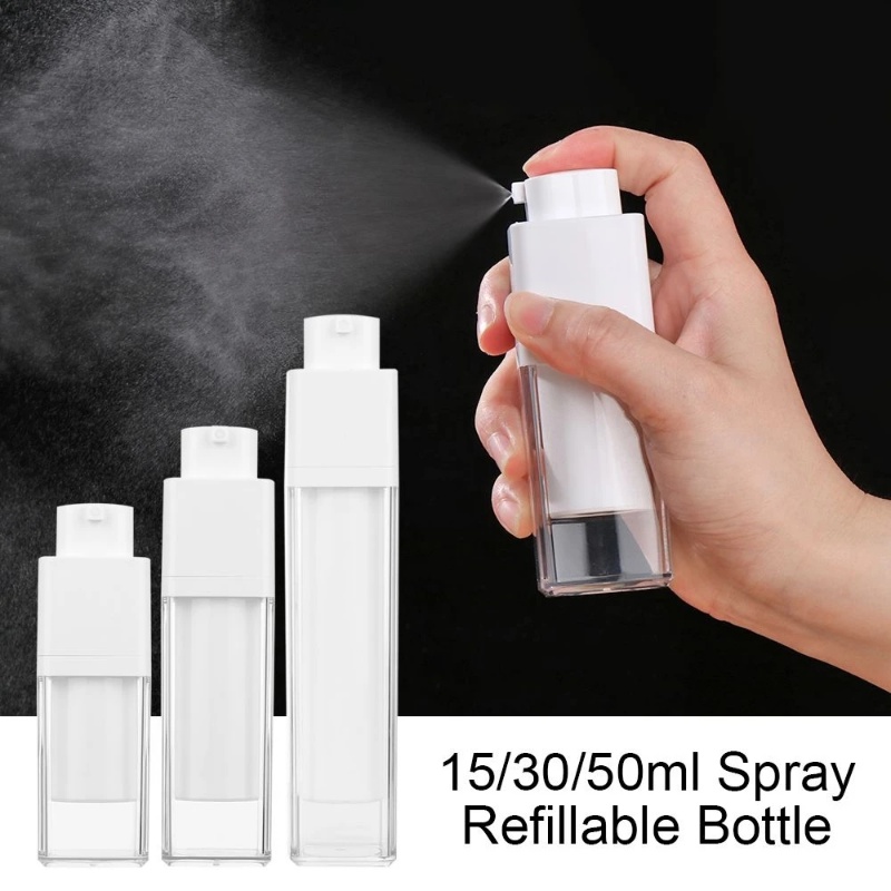 1pcs 15ml 30ml 50ml Airless Pump Portable Lotion Refill Bottle Transparan Reusable Square Pressed Liquid Refillable Spray Bottles Wadah Kosmetik