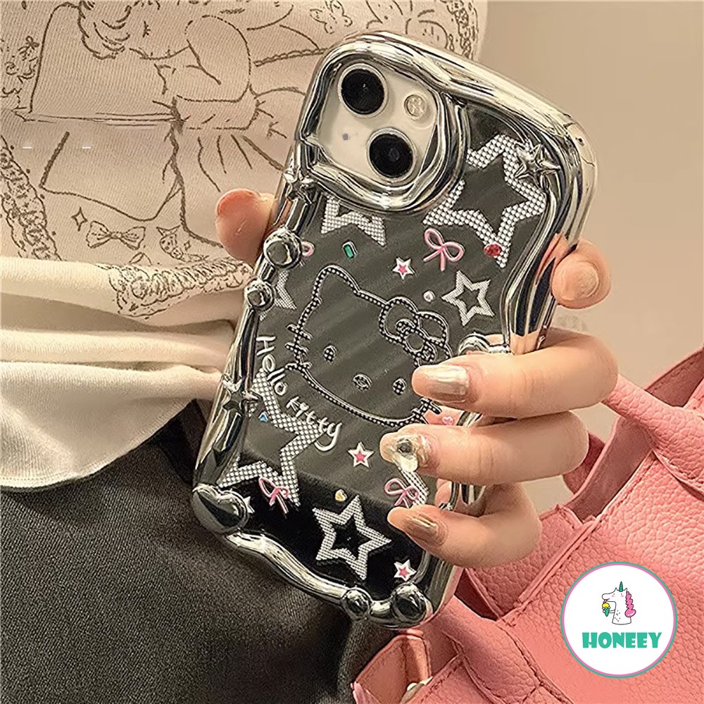 Korea Manis Keren Kartun Graffiti Mirror Phone Case Kompatibel Untuk iPhone 14 Pro Max13 12 11 Pro Max XR XS Berlapis Perak Shockproof Back Cover