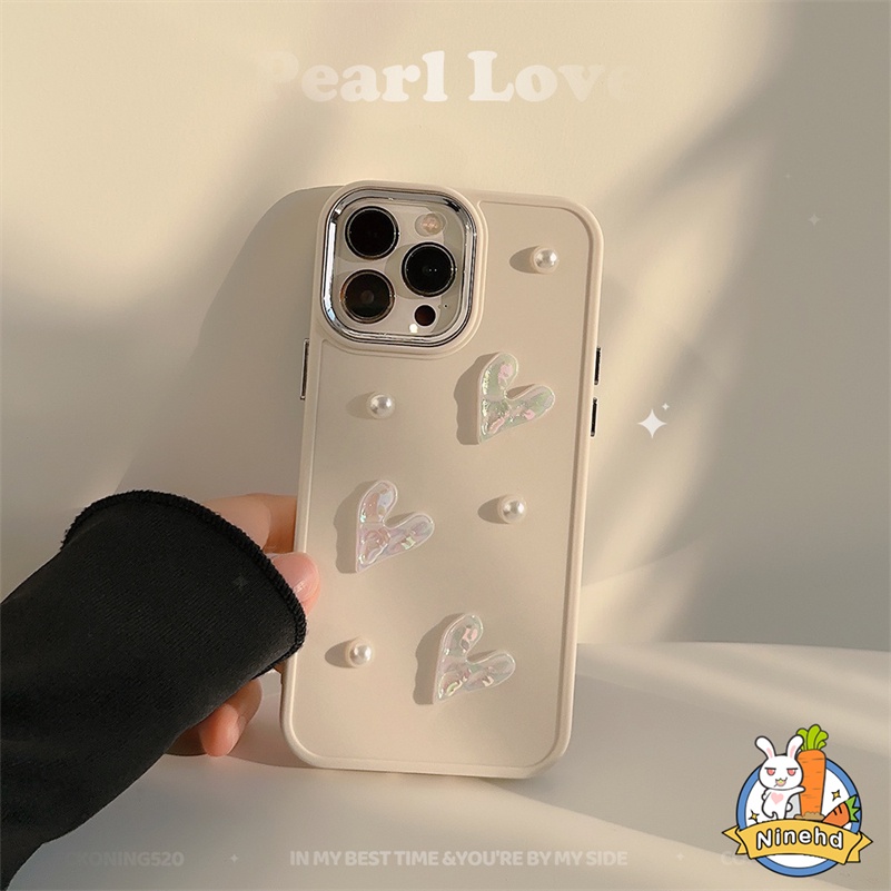 IPHONE Casing Ponsel Cinta Laser Mutiara Kecil Lucu Putih Premium Kompatibel Untuk Iphone14 13 12 11 Pro Max X Xr Xs Max8 7 6 6s Plus SE 2020 Bumper Tahan Guncangan Soft Case TPU Sarung Handphone