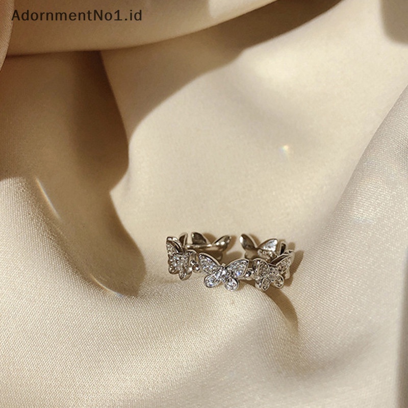 [AdornmentNo1] Fashion cincin kupu zirkonia kristal mengkilap pembukaan cincin jari Adjustable rantai pergelangan tangan ringan untuk wanita gadis Jewlery