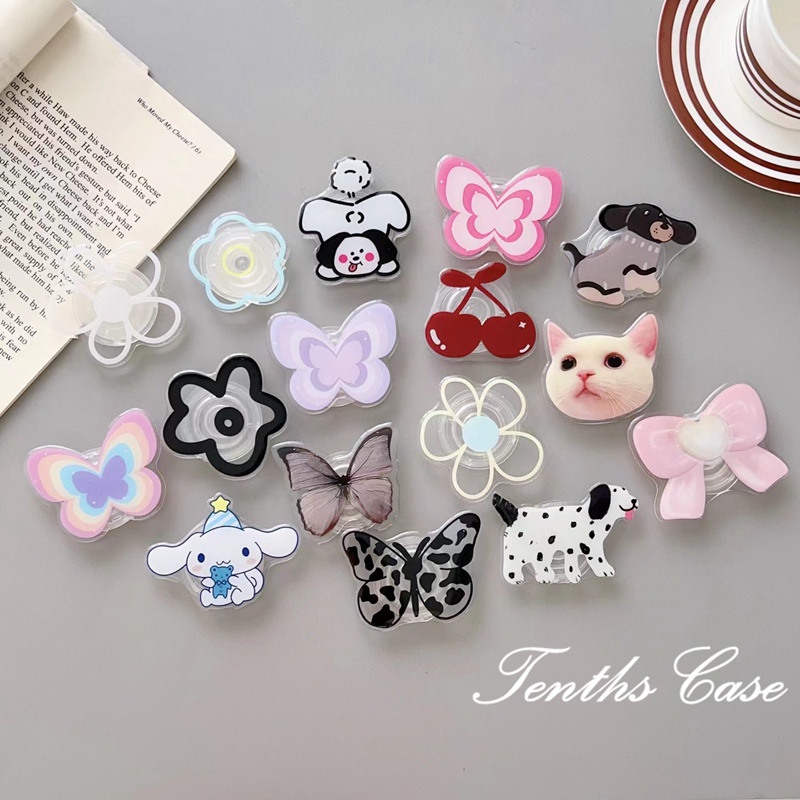 Premium Style Butterfly and Pink Tulip Pattern Shapes Bracket Scalable Desktop Lazy Button Safety Airbag Creative Phone Case Bracket