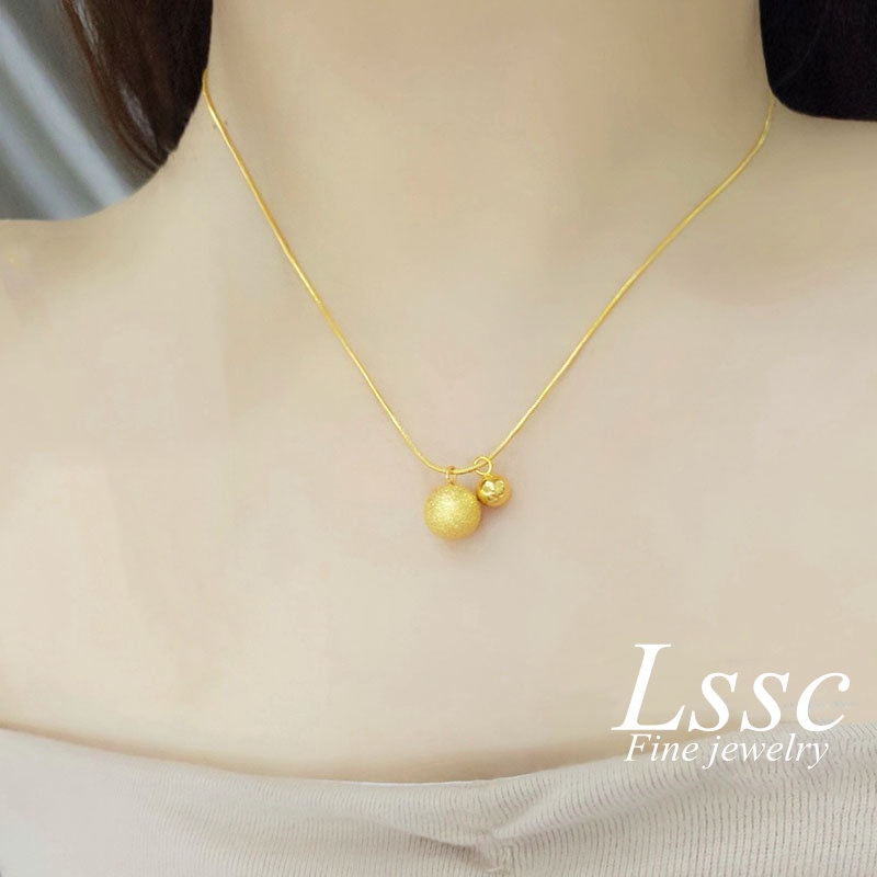 Kalung Titanium Wanita Anti Karat Asli Bola Cantik Korea Emas 18K Aksesoris Perhiasan Fashion