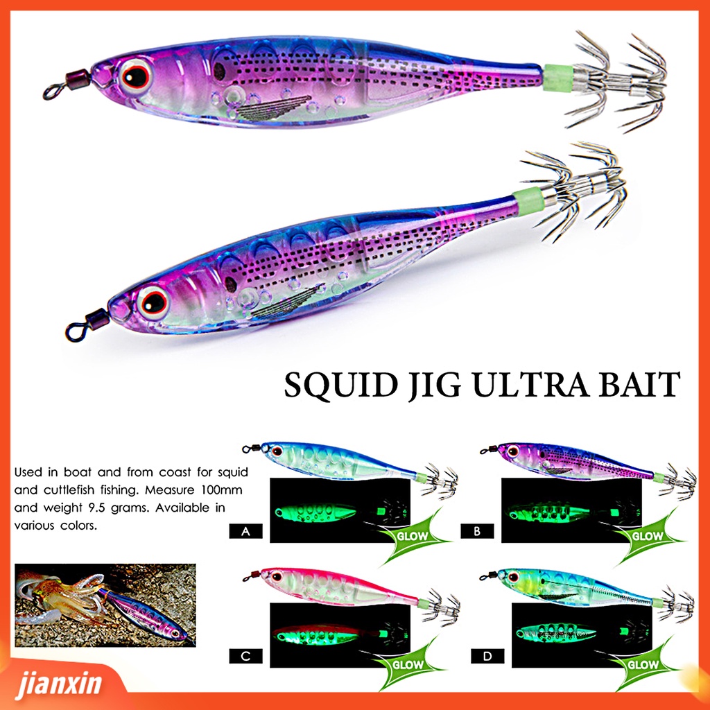(In Stock) 100mm /9.5g Umpan Pancing Simulasi Kait Tajam 3D Mata Bercahaya Cumi Jig Umpan Buatan Untuk Air Asin