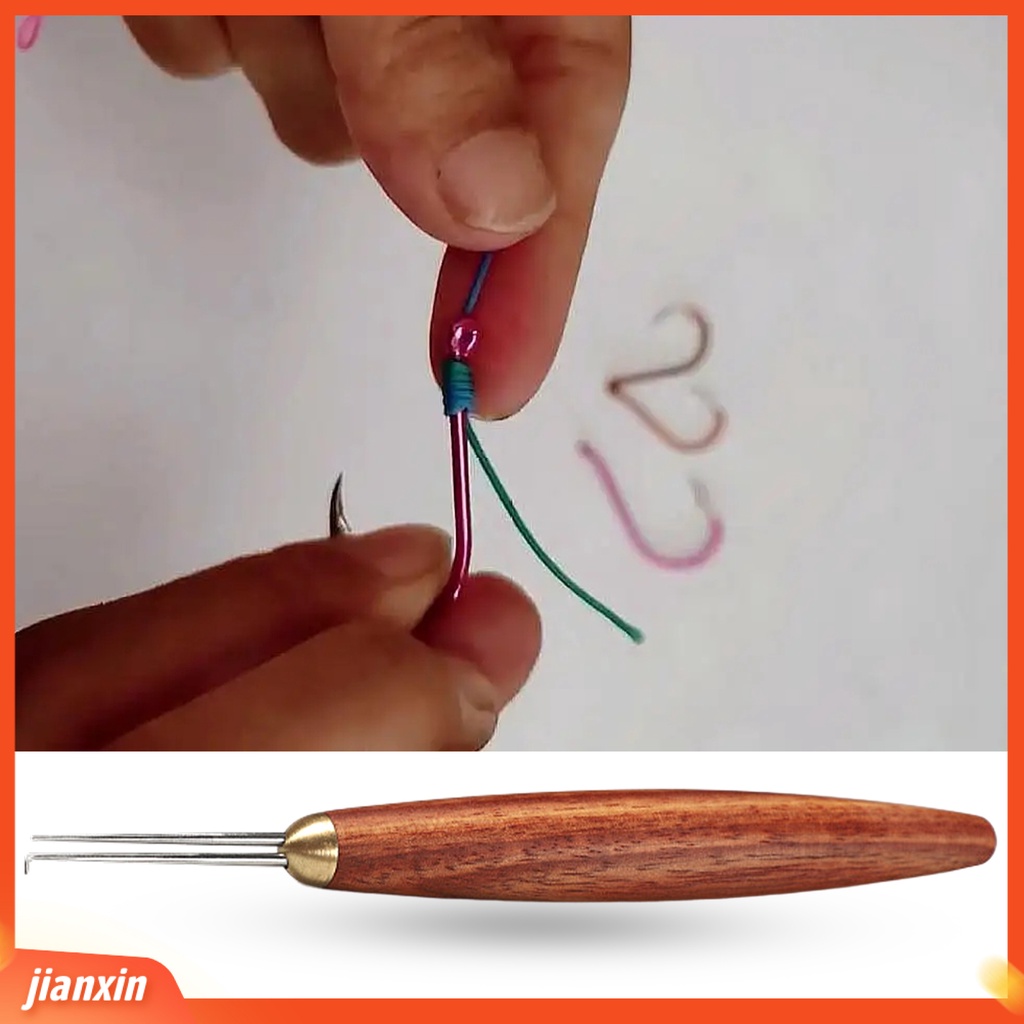 (In Stock) Knot Tying Tool Double Needles Cendana Handle Ujung Tajam Portable Anti-slip Tie Knot Stainless Steel Tippet Strand Knotter Fishing Hook Tie Device Alat Pancing