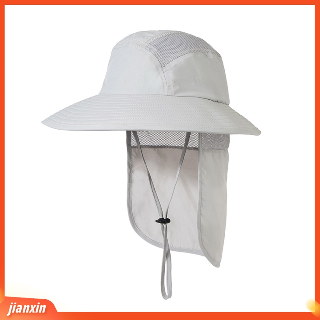 (In Stock) Unisex Topi Matahari Pinggiran Lebar Mesh Bernapas Adjustable Tahan UV Lipat Blok UV Nilon Outdoor Camping Memancing Topi Matahari Dengan Flap Leher Untuk Pria