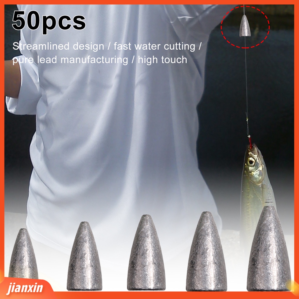 (In Stock) 50Pcs /Set Memancing Memimpin Padat Merampingkan Desain Liontin Memimpin Ringan Set Memancing Korek Peluru Untuk Outdoor