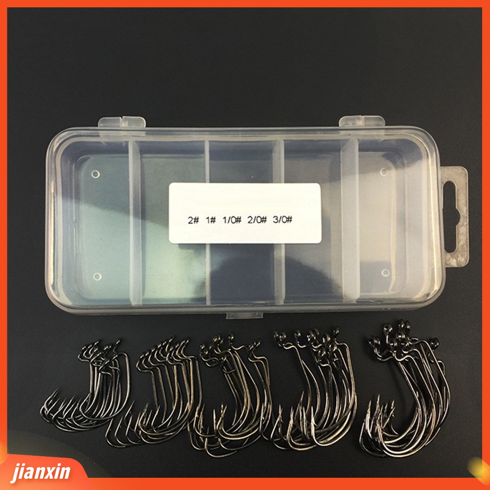 (In Stock) 50Pcs 2#1#1/0#memancing Jig Hooks Baja Karbon Tinggi Barb J-shaped Fishhook Set