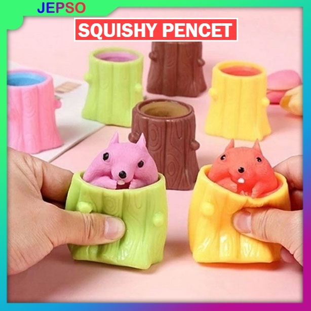 Squishy squishi Squisi skuisi pencet Pop Up Squirrel Mainan Anak Silikon Tikus Katak Tupai Stress Ba