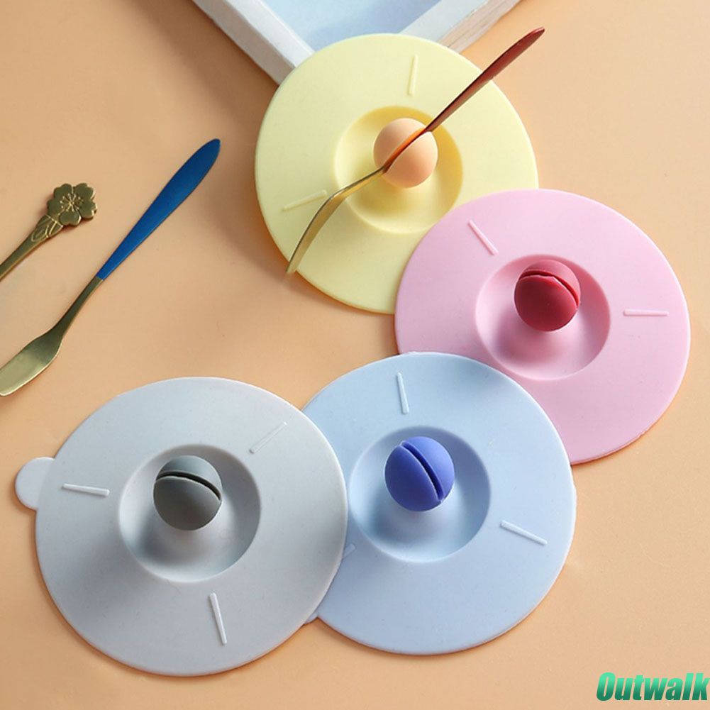 ღ Bulat Universal Tutup Cangkir Penutup Tahan Bocor Tahan Debu Disegel Food Grade Silicone Klip Sendok Makan Dapur Bar Aksesoris Air Minum