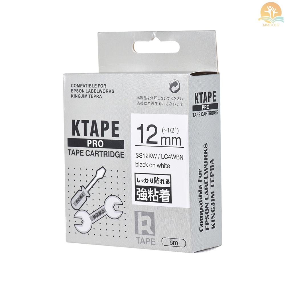 In Stock Black on White Label Tape 12mm * 8m Kompatibel Untuk Printer Label Kingjim Epson LW400 /LW600 /SR230C/SR230CH/SR530C/SR550C